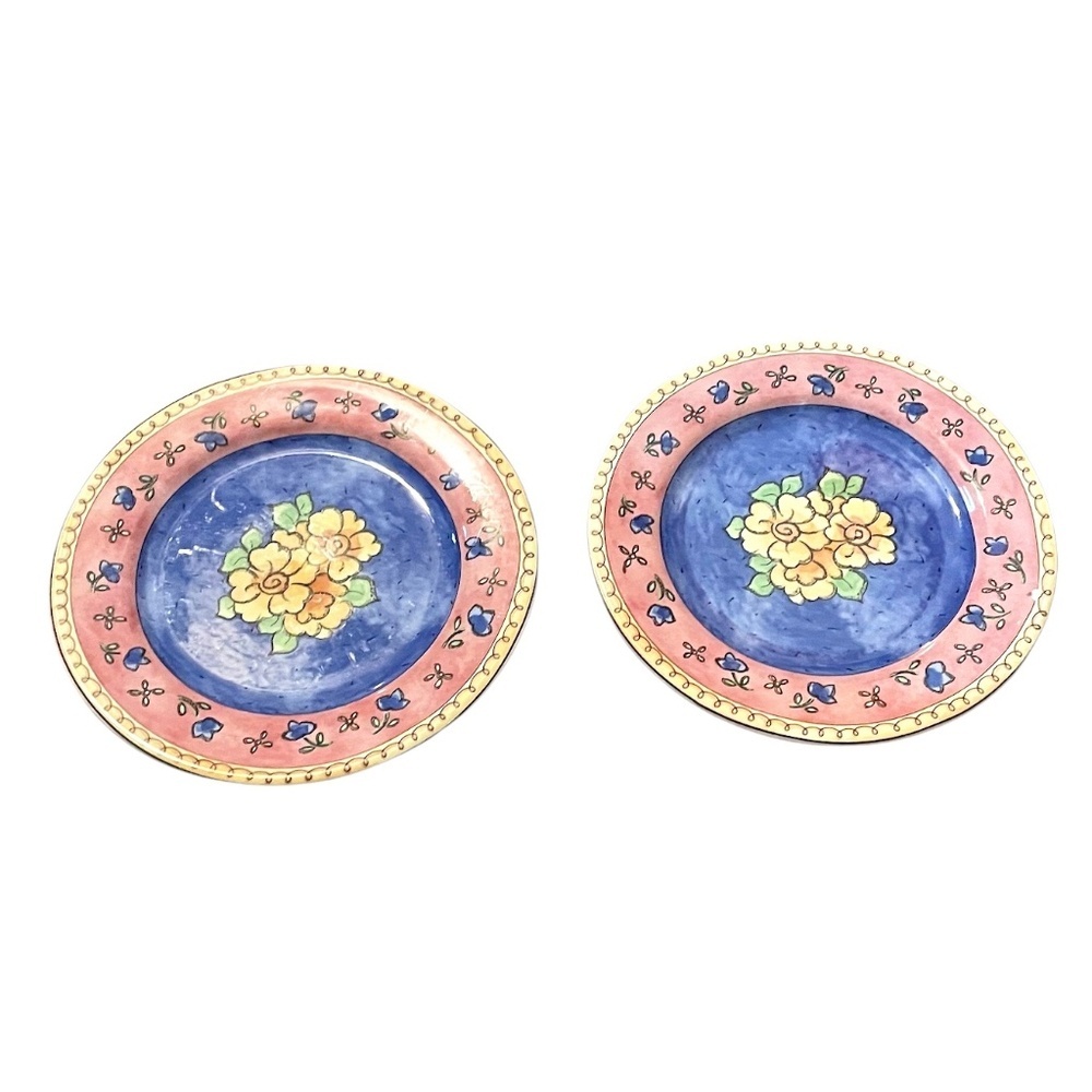 Set of 2 Sango Watercolors Floral Apricot Jam Snack Plates Design By Sue Zipkin